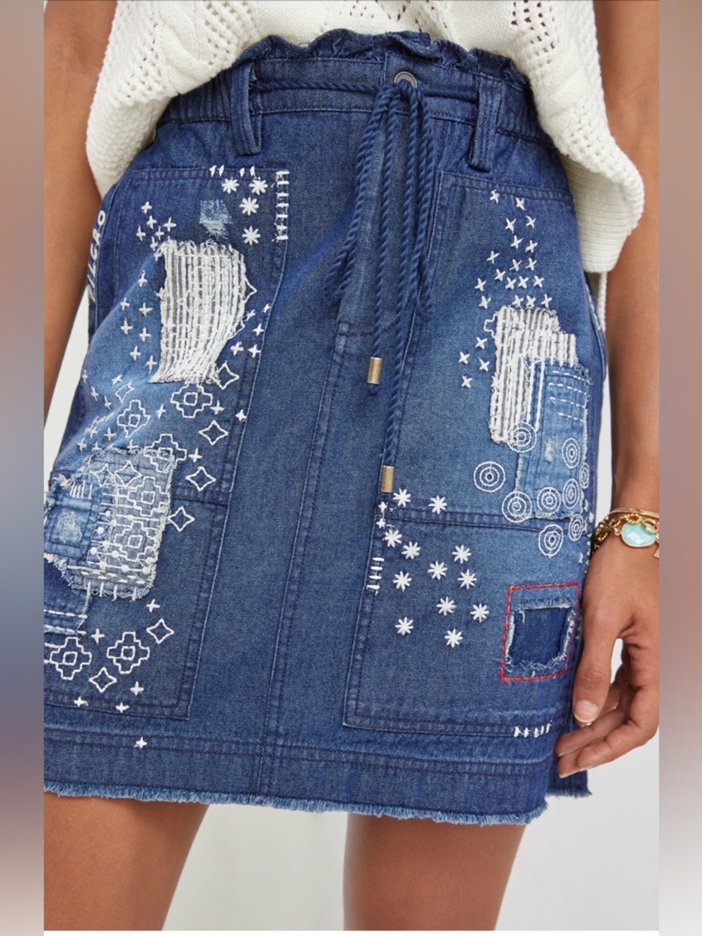 ANTHROPOLOGIE PILCRO Patchwork Denim Mini Skirt M - Picture 14 of 16